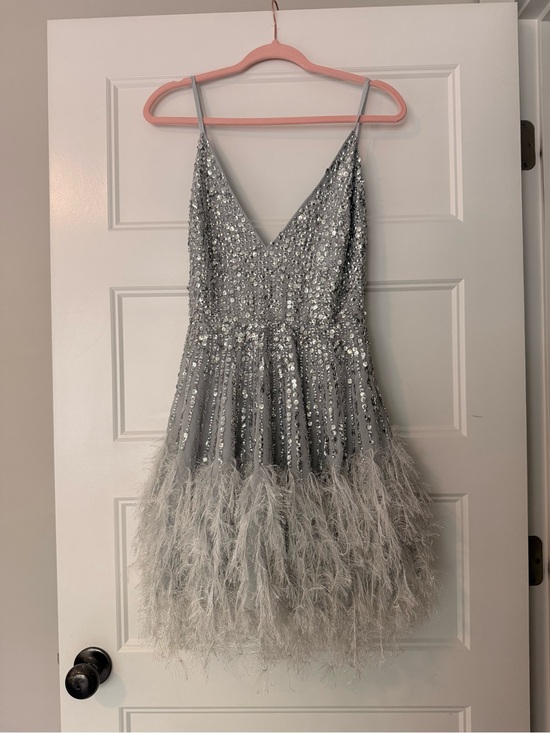 ASOS Dresses & Skirts - NWT ASOS Size 4 US Sequin Cami Mini Dress with Faux Feather Hem in Ice Blue